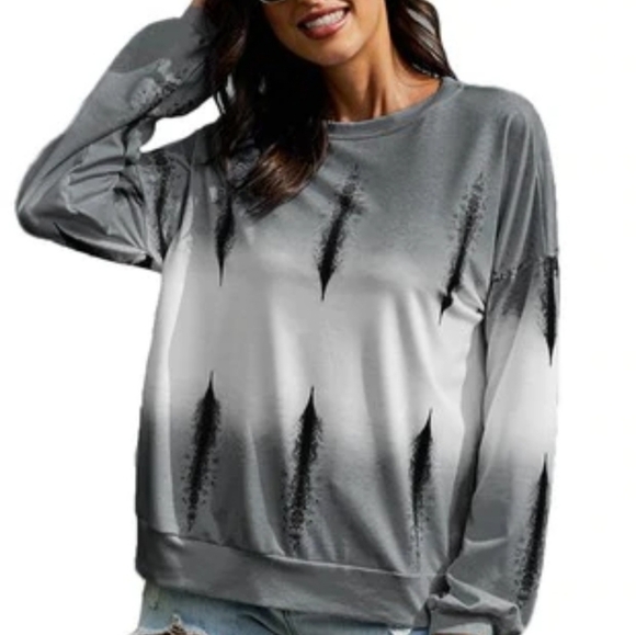 TRÏBE Hand Dipped Ombre Grey & Black Sweatshirt Size Medium NWT - Picture 1 of 7